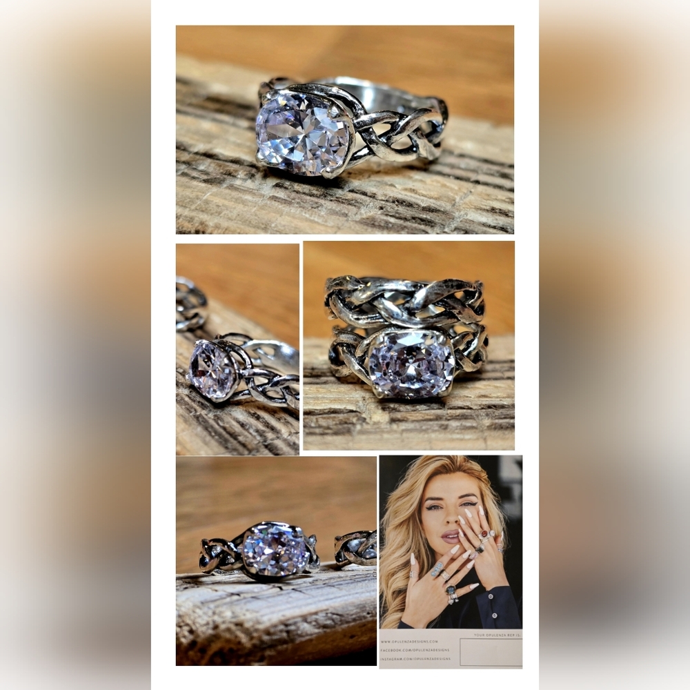 Opulenza Designs Sterling Silver & Oval CZ Braided Band Ring